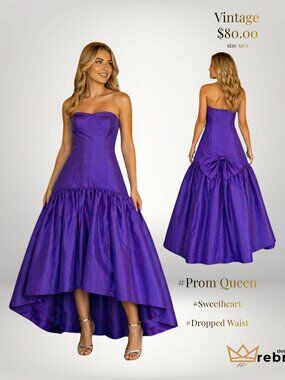 Vintage Purple Strapless High Low Prom Dress XS/S